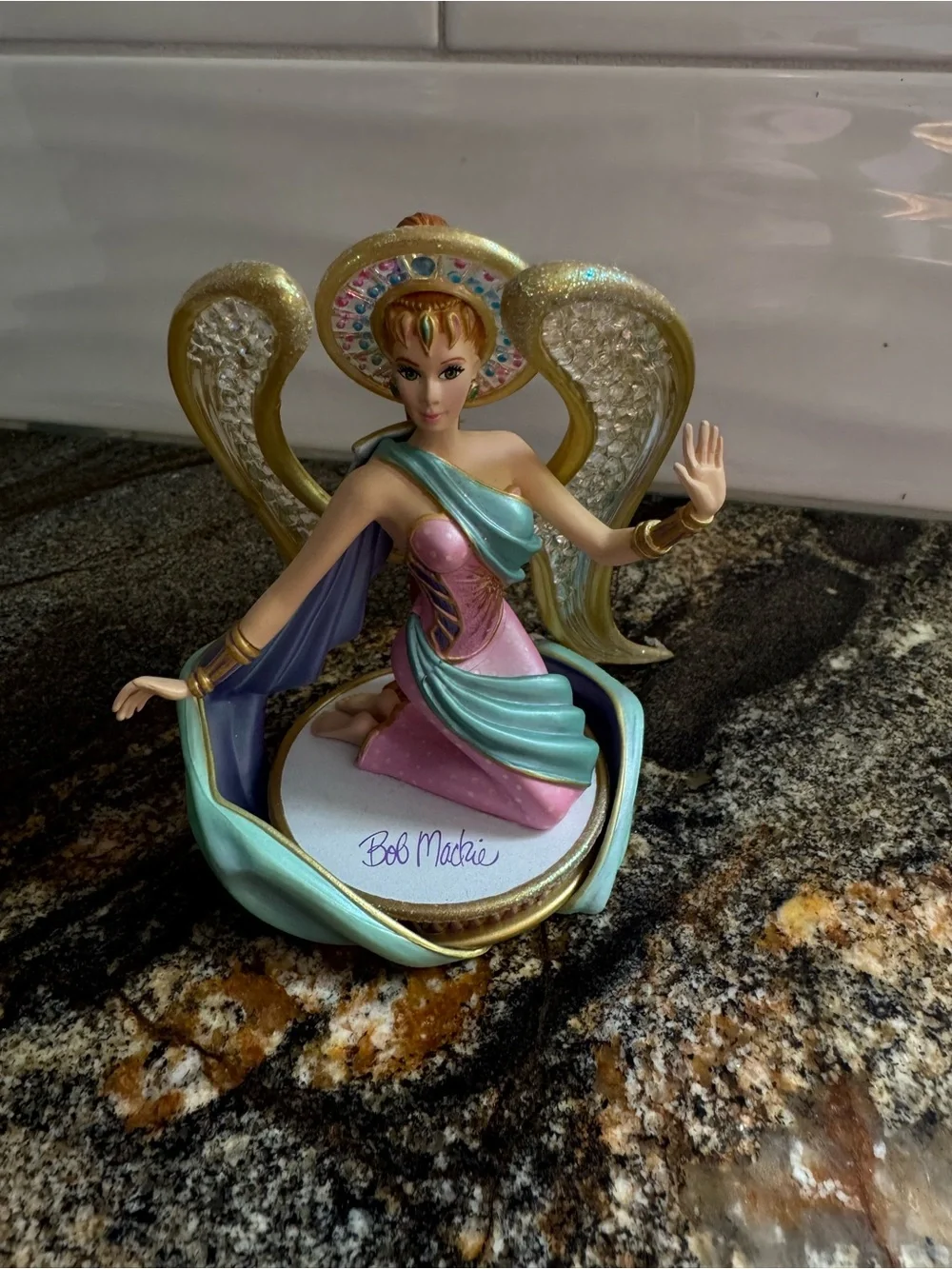 Bob Mackie Pastel Angel Christmas Figurine in Pink,‎ Aqua & Gold